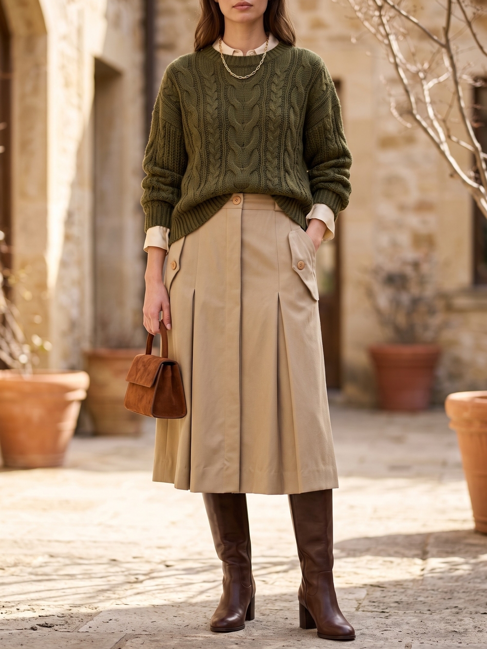Vintage Wool Pleated Midi Skirt Quiet Luxury Old Money Safari Chic Krizia Poi